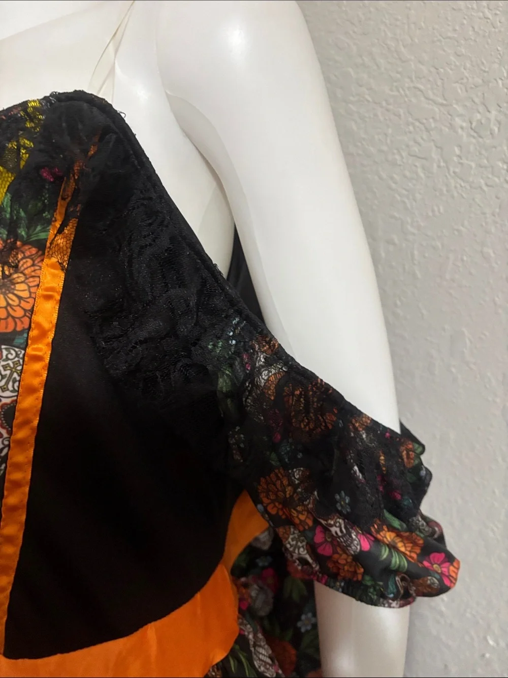Leg Avenue Black Sugar Skull Floral Halloween Dress with Orange Accents